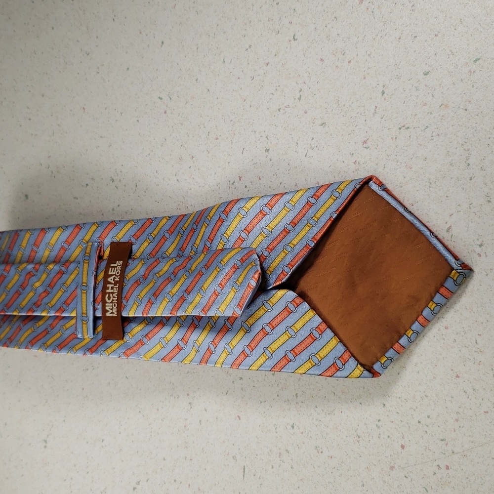 Michael Kors Men's Lite Blue Red Yellow Silk Dress Necktie - Picture 7 of 8